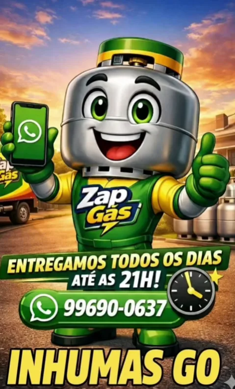 Mascote do Zap Gás com WhatsApp na mão